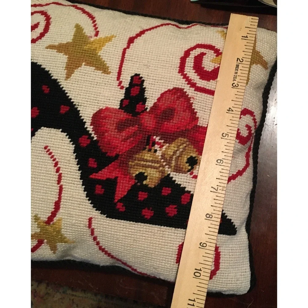 Stephanie Stouffer Needlepoint Christmas Shoe with Bow‎ Pillow  10 x 10